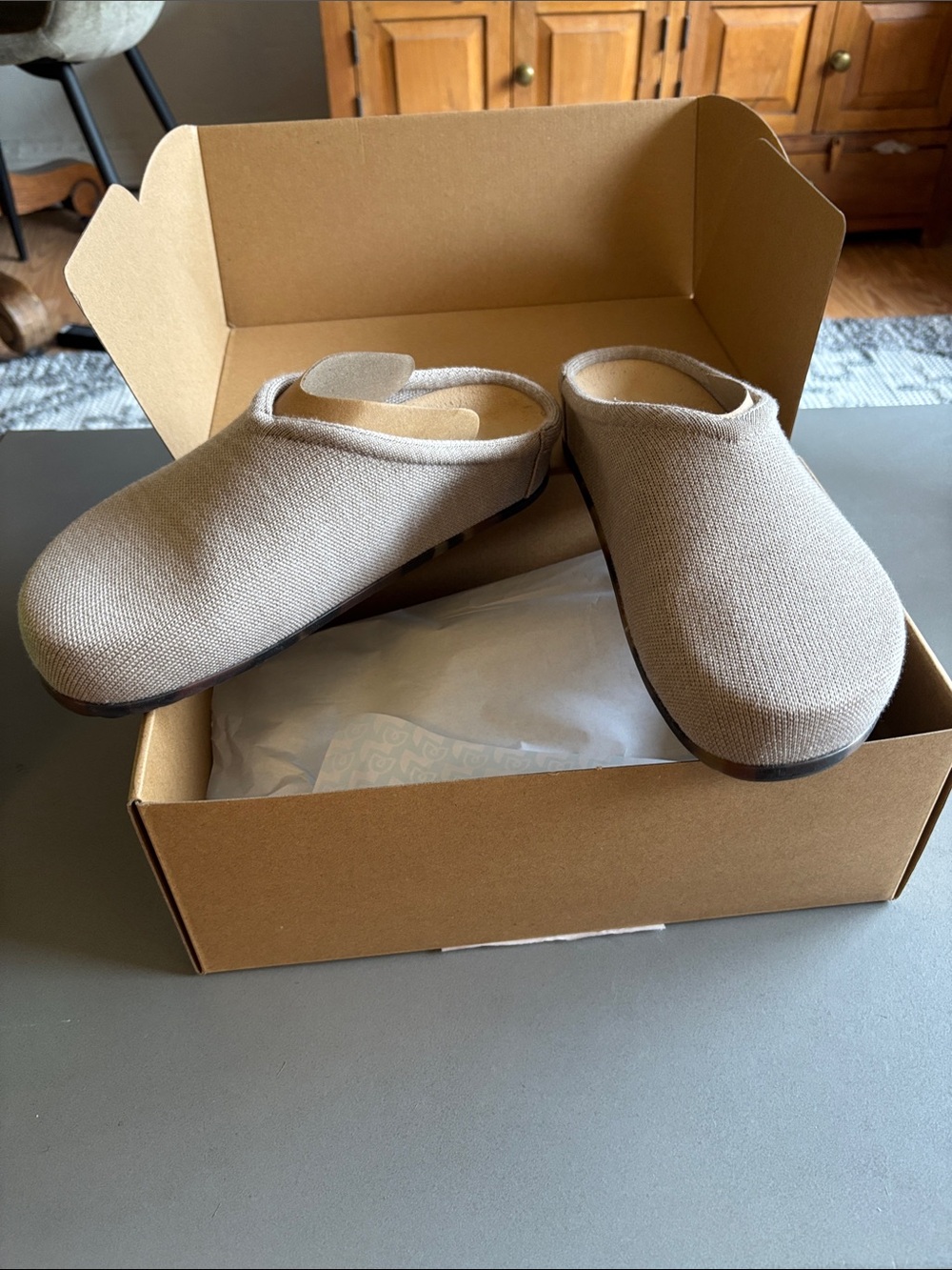 Rothy's Light Beige Canvas Slip-On Clog